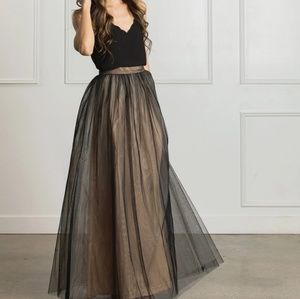 Anabelle Black-Beige Tulle Maxi Skirt